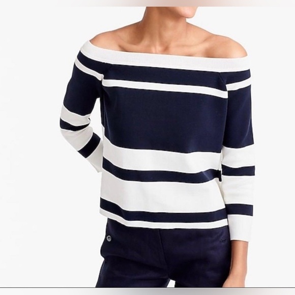 J. Crew Sweaters - J. Crew Stripe Boatneck Off-Shoulder Sweater Size XXS